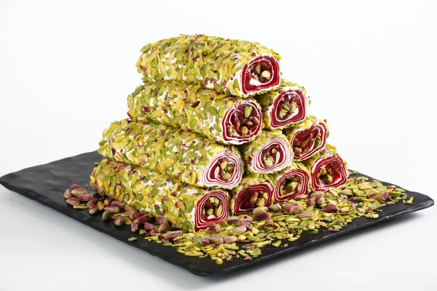 Stuffed Pistachio Roll with Milk & Pomegranate