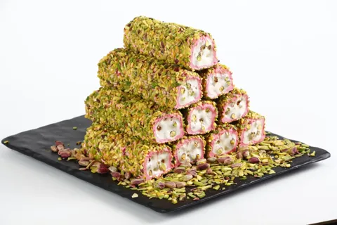 Aleppo-Style Pistachio Roll with Milk & Pomegranate