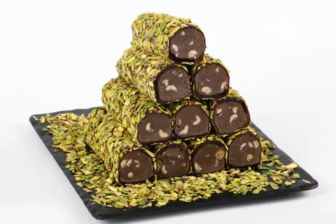 Chocolate Roll in Slivered Pistachio, Hazelnut Filling