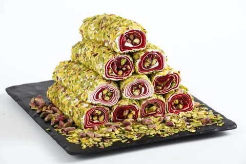 Layered Pistachio Roll with Pomegranate